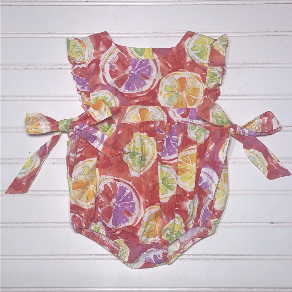 STITCHY FISH VGUC 100% Cotton Girls Colorful Citrus Fruit Ruffle Side Tie Bubble